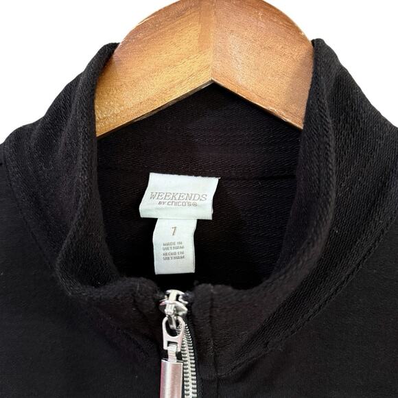 Weekends By Chico's French Terry Mock Neck Jacket Black Lightweight Size 1 M-8 - Picture 2 of 7